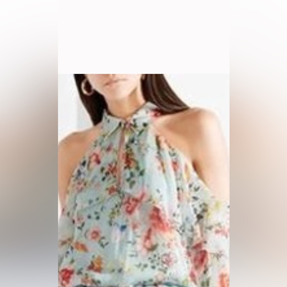 alice + olivia Floral Chiffon Button-Up Blouse in Light Blue - Picture 4 of 4